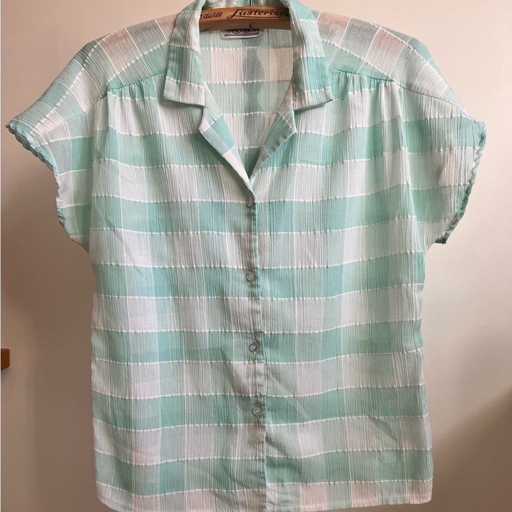 Vintage Sears Tradition Green and White Blouse